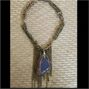 Handmade stone multi chain necklace